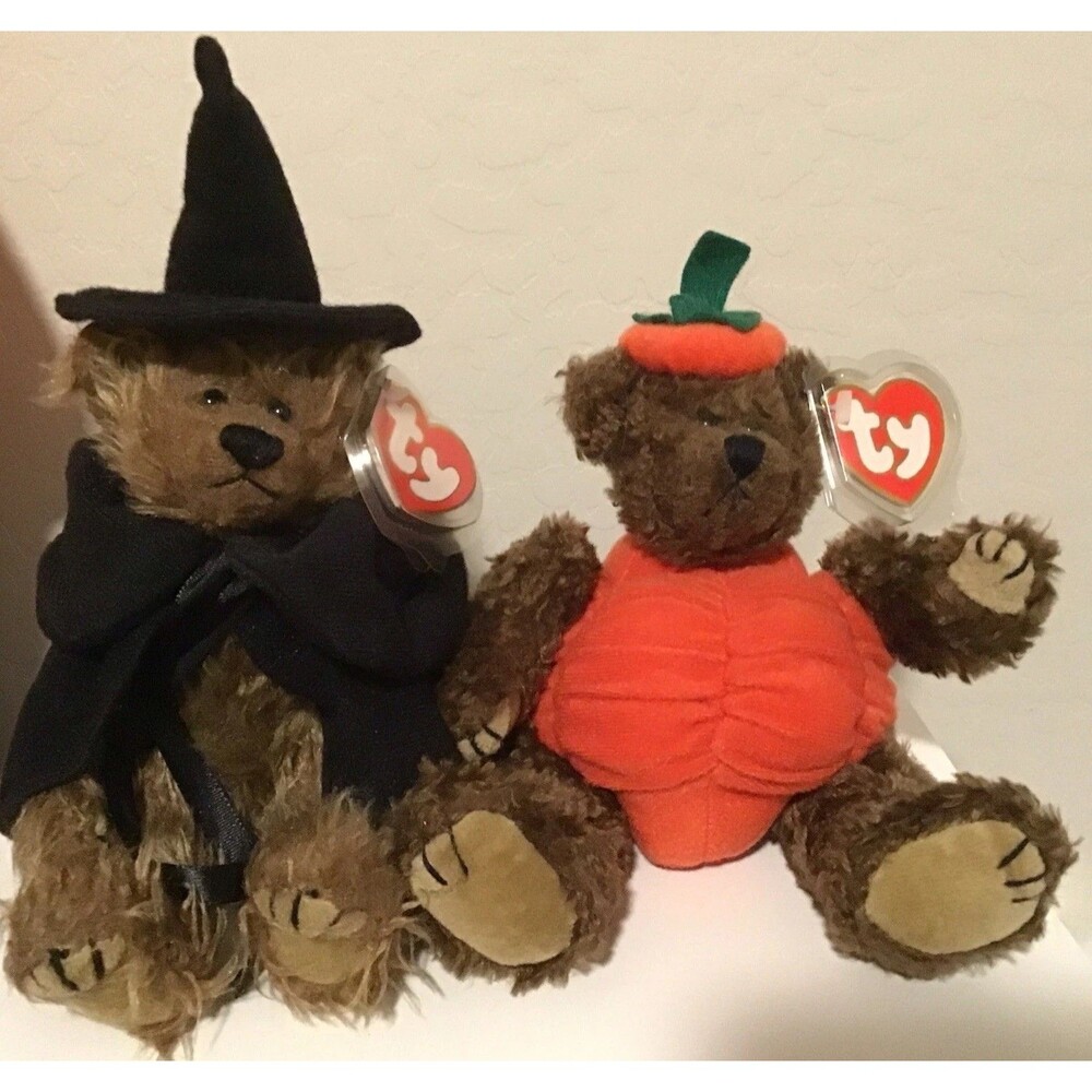 Ty Esmeralda Witch & Peter Pumpkin Attic Treasures Halloween Jointed Bears MWMT